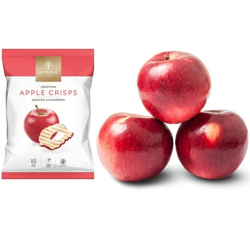 A packet of air-dried apple chips fruit snack from Jonathan apple slices.