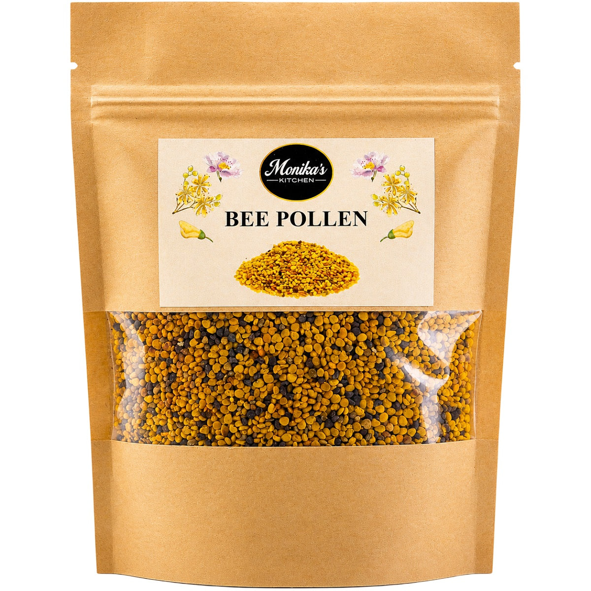 A packet of raw bee pollen granules, freshly harvested and unprocessed from the hive.