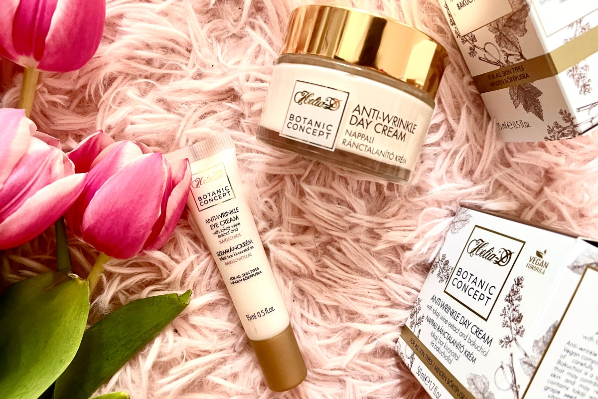 A selection of the best anti-wrinkle creams, including a tube of eye cream and a jar of day cream.