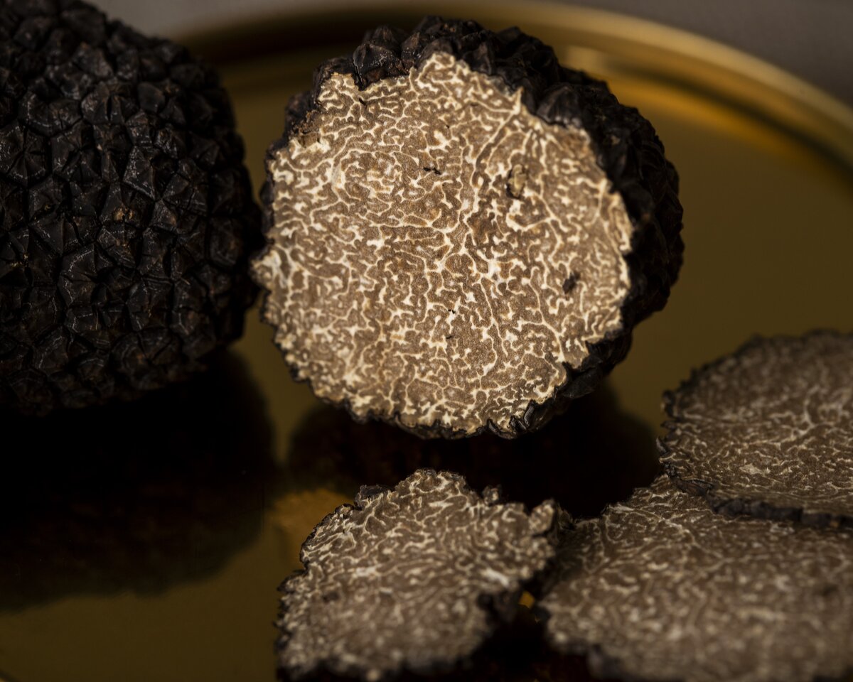 A piece of whole black summer truffle.