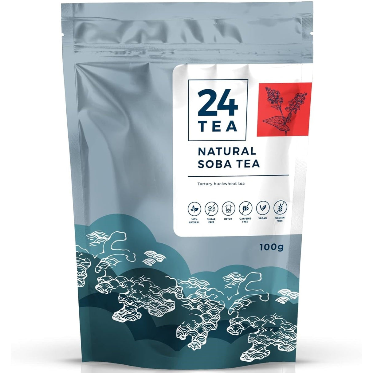 A packet of soba tea from roasted Tartary buckwheat, this is a naturally caffeine-free drink.