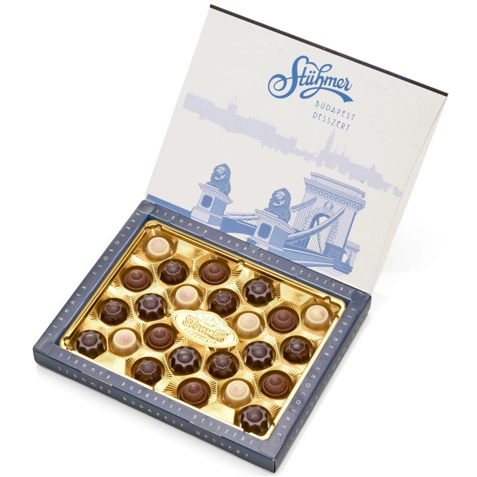 Box of Stühmer chocolates with 24 bonbons inside.