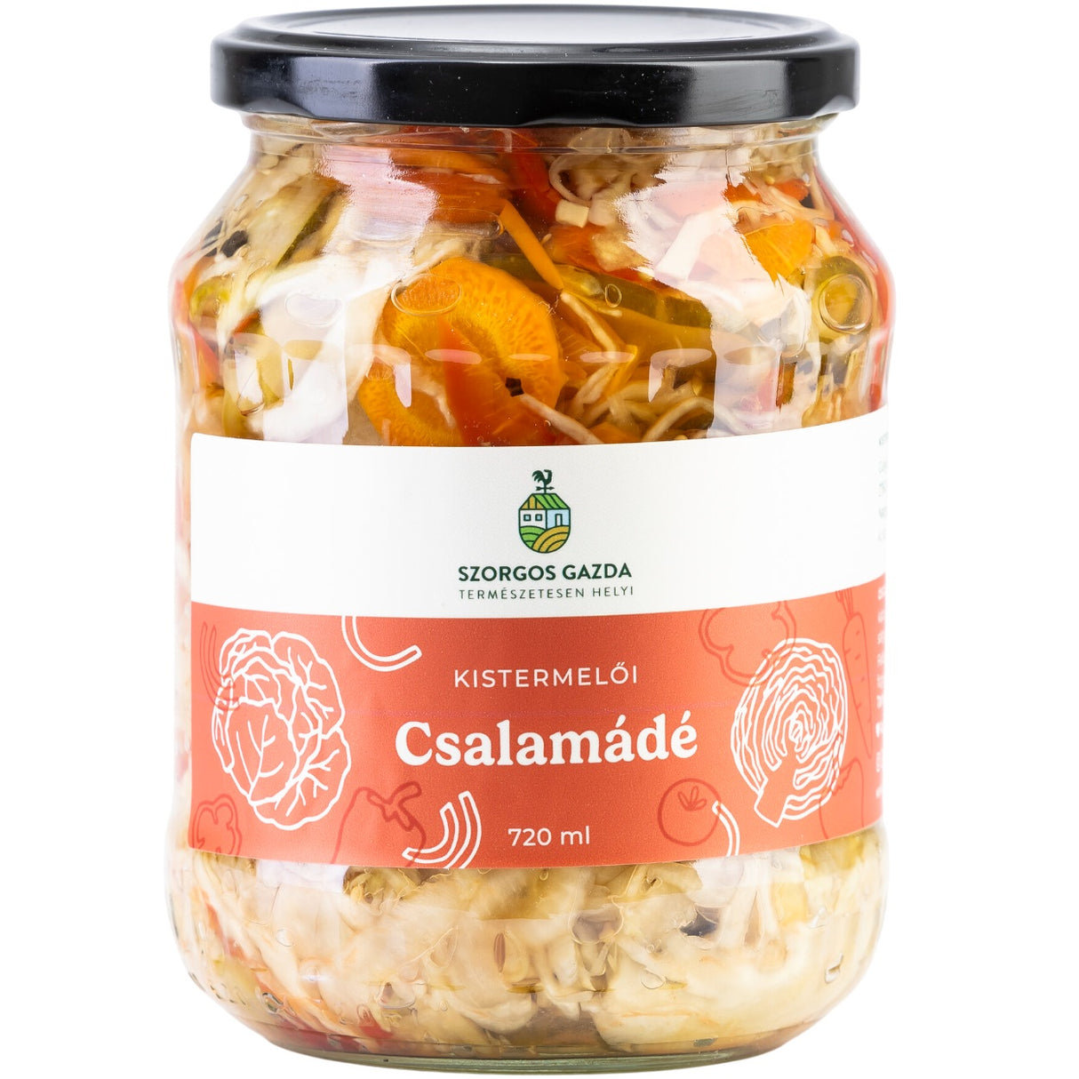 A jar of csalamádé, which are Hungarian pickled vegetables.