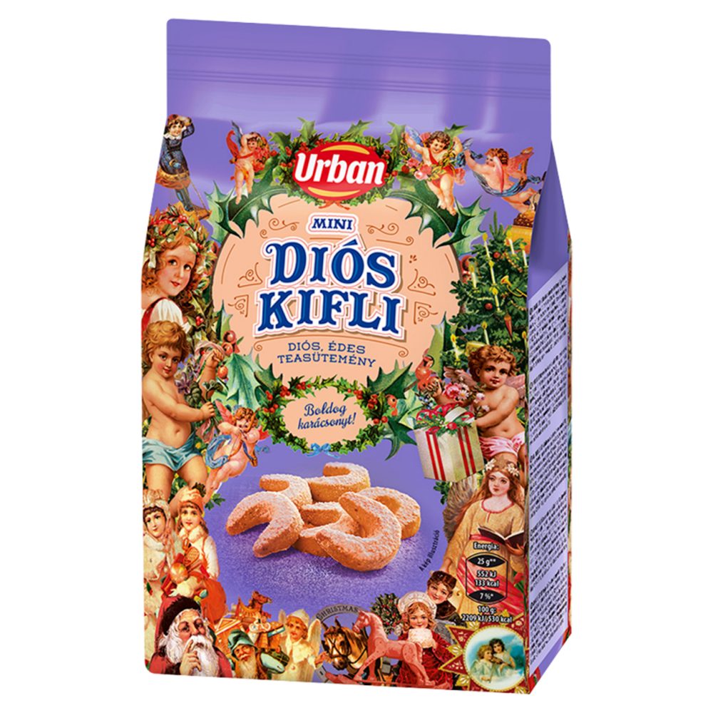 A packet of Diós kifli Hungarian walnut crescent cookies.