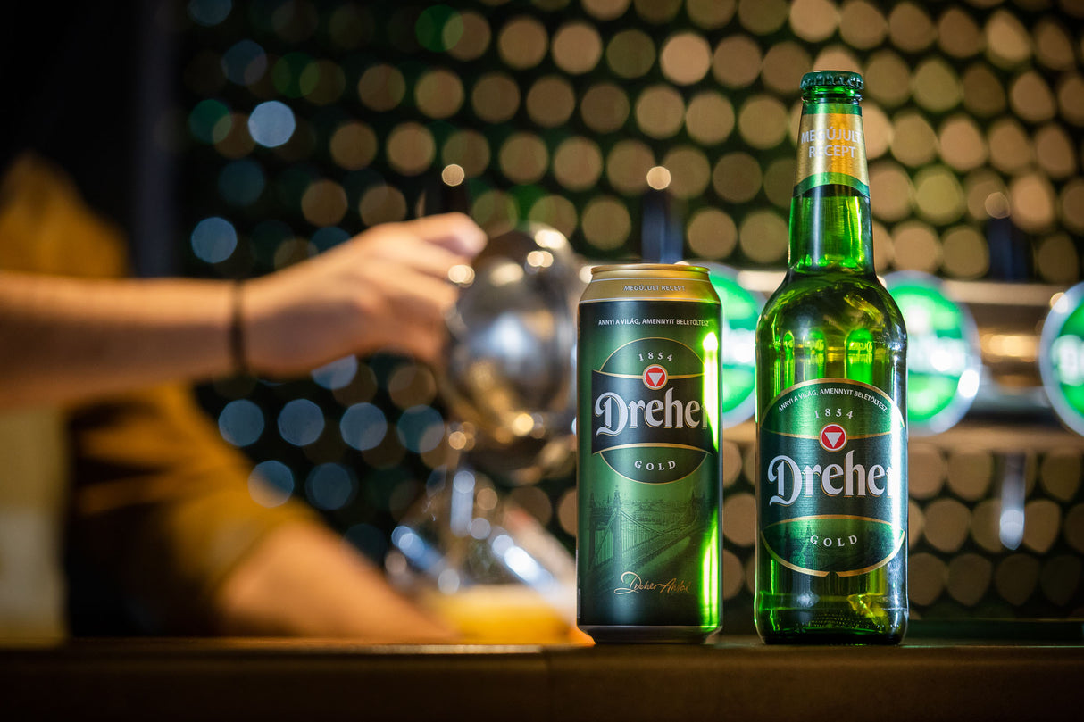 A can of Dreher Gold lager, the most popular Hungarian beer brand from Budapest.