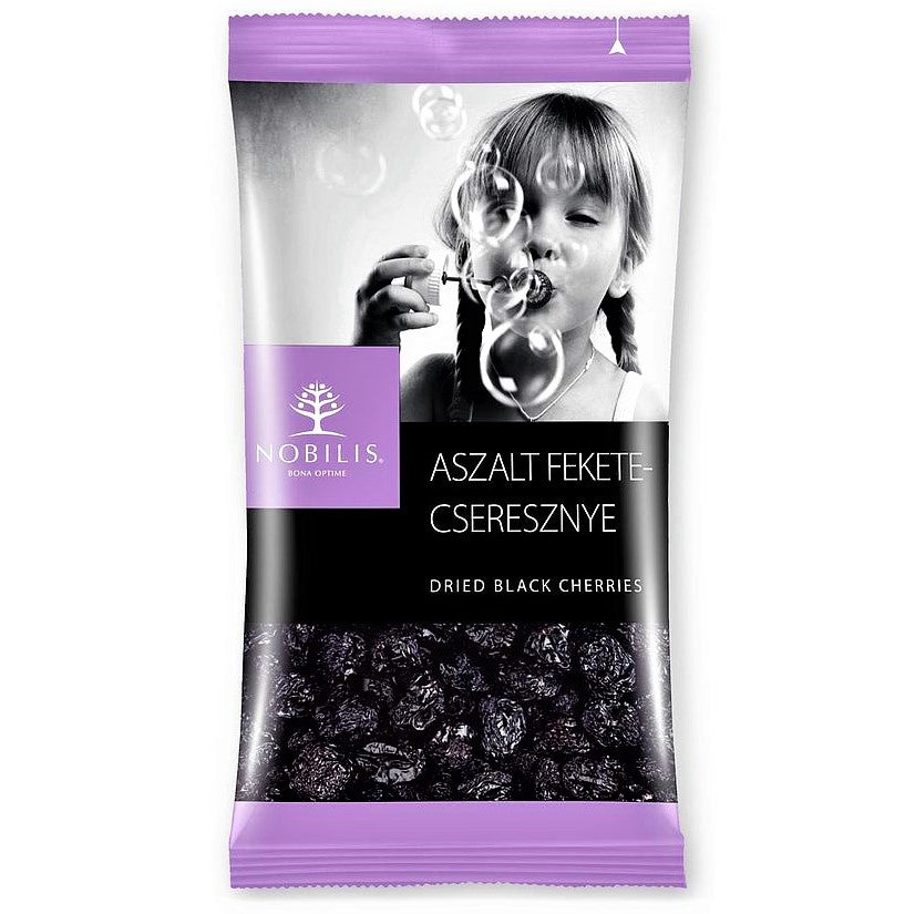 A packet of dried black cherries from unsweetened fresh pitted fruit.