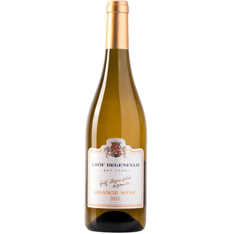 A bottle of organic orange wine.