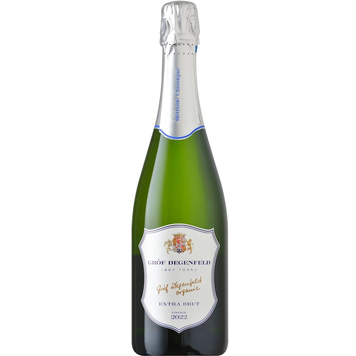 A bottle of Tokaji brut sparkling wine from Grof Degenfeld Winery.