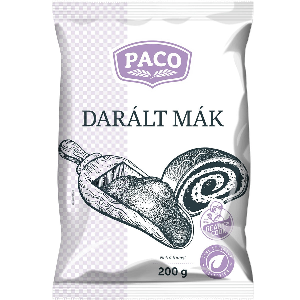 A pack of ground poppy seeds, made by finely milling whole blue poppy seeds.