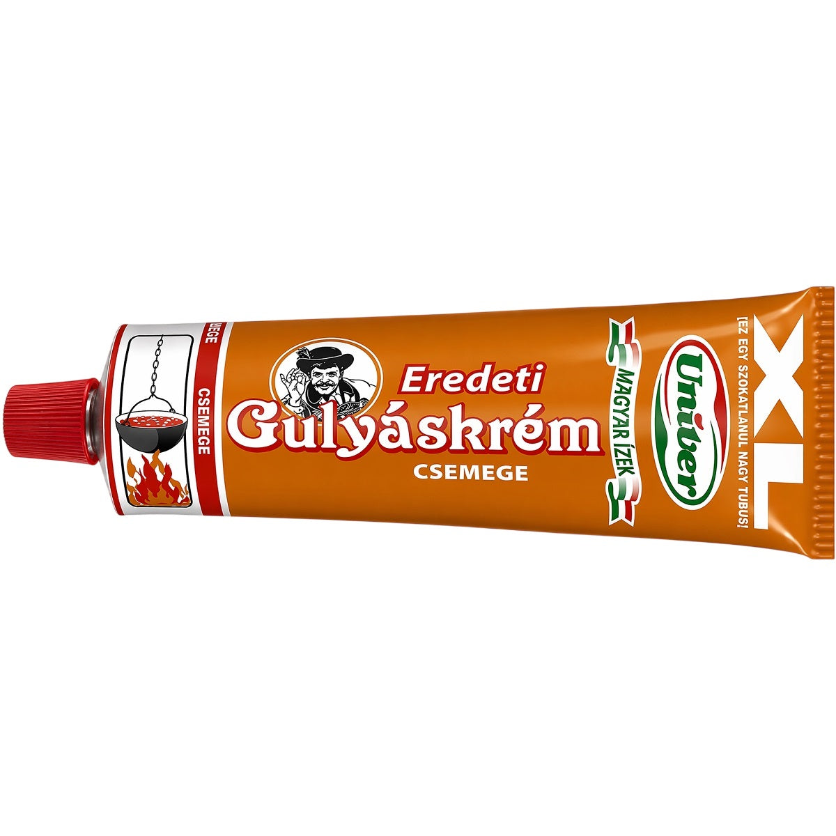 A tube of gulyáskrém, a Hungarian mild goulash paste used for making traditional recipes.