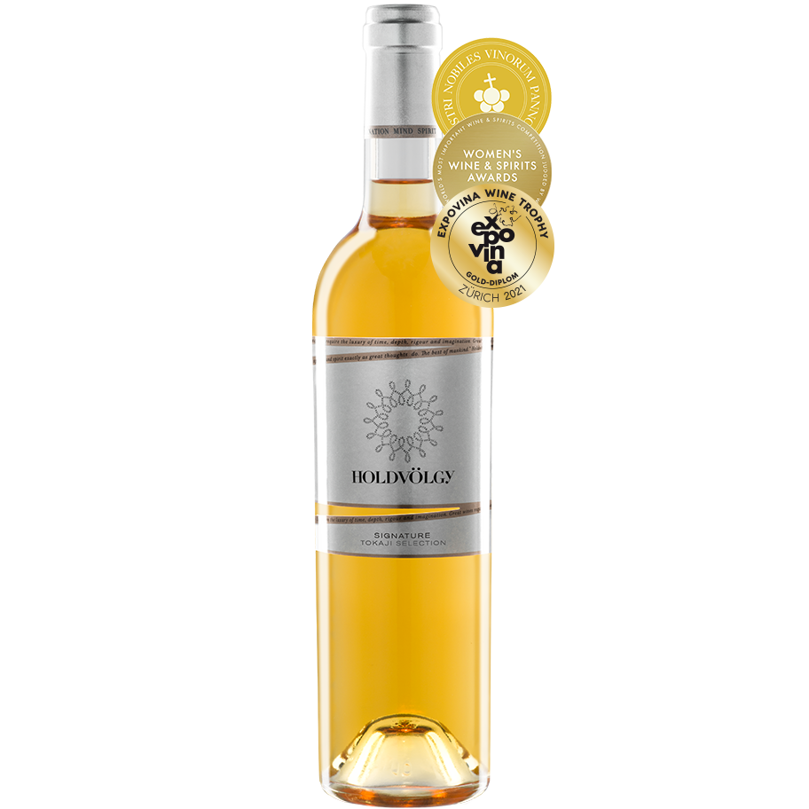 A bottle of Holdvolgy Signature Tokaji sweet wine.