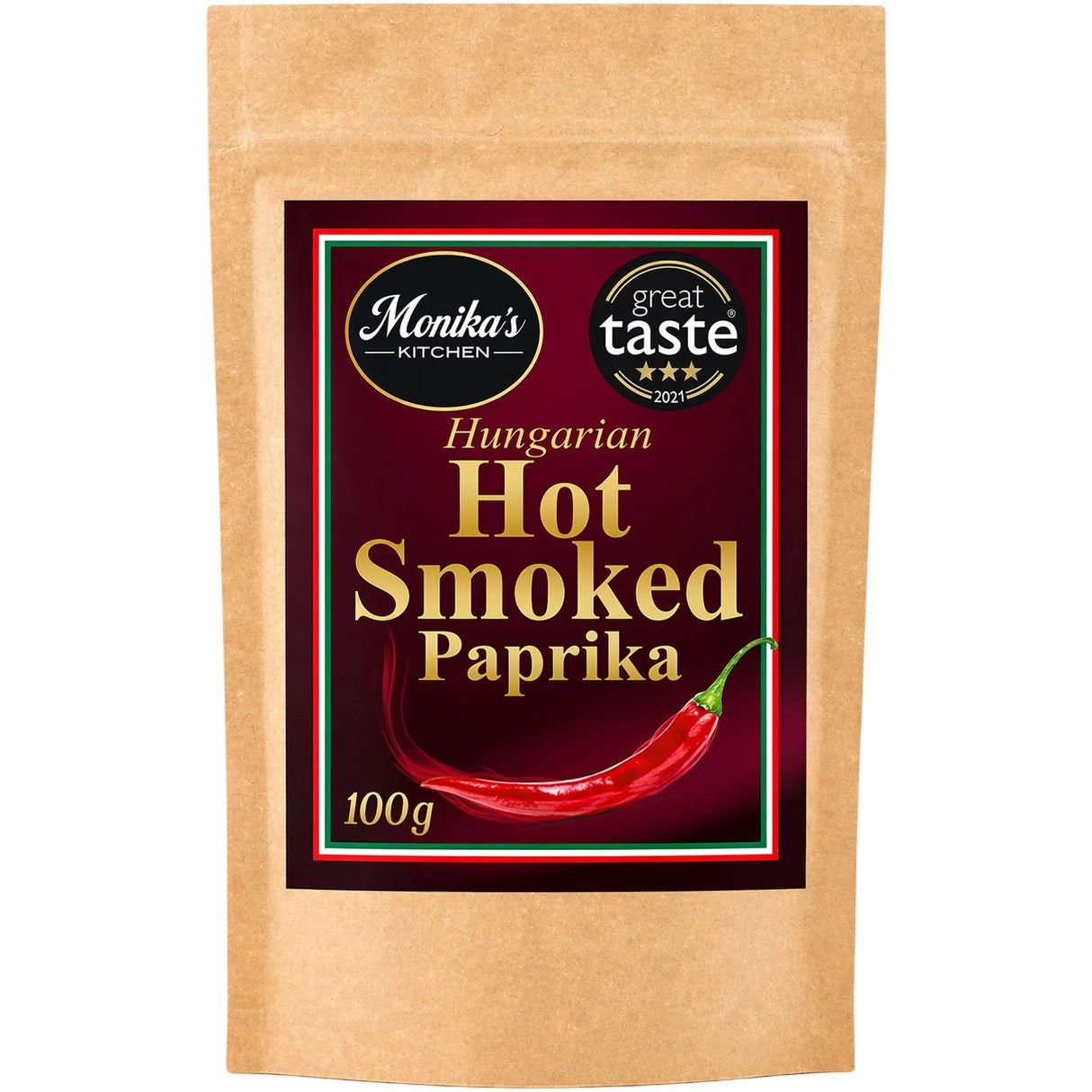 A packet of Hungarian hot smoked paprika powder.