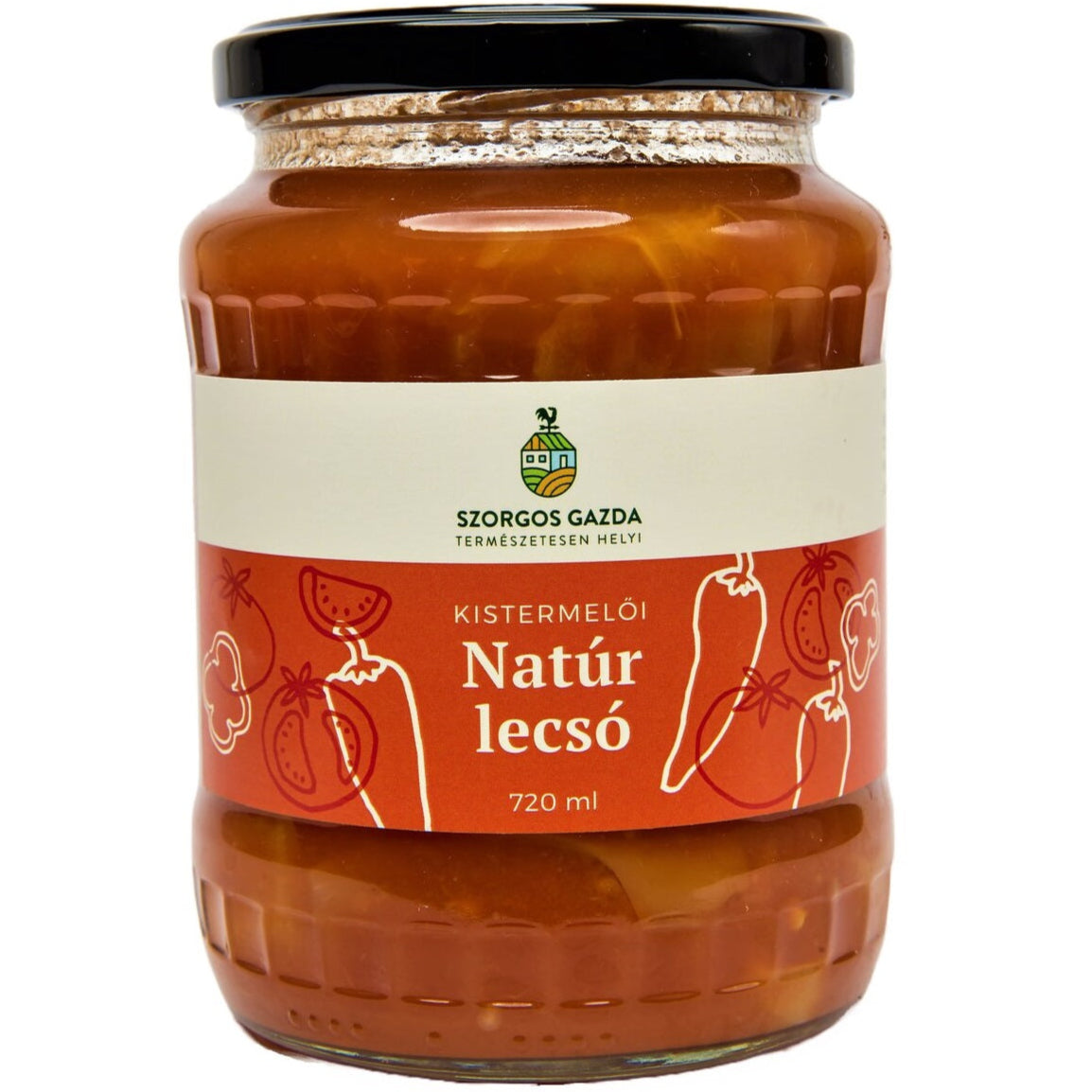 A jar of lecsó, a Hungarian ratatouille red pepper stew.