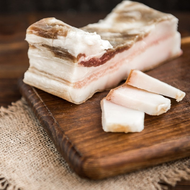 Hungarian szalonna slices from Mangalitza pork.
