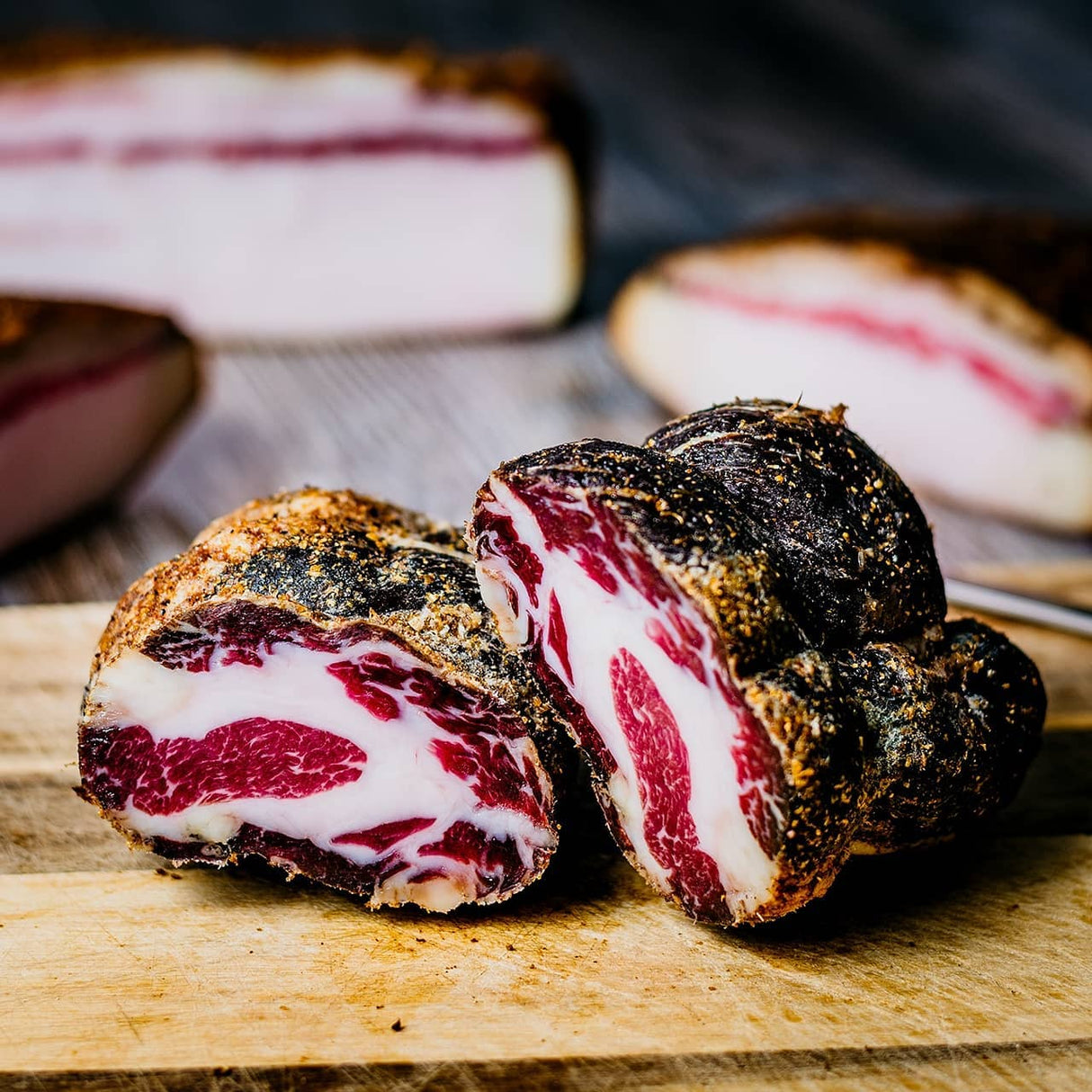 A Mangalitza coppa from smoked pork collar.