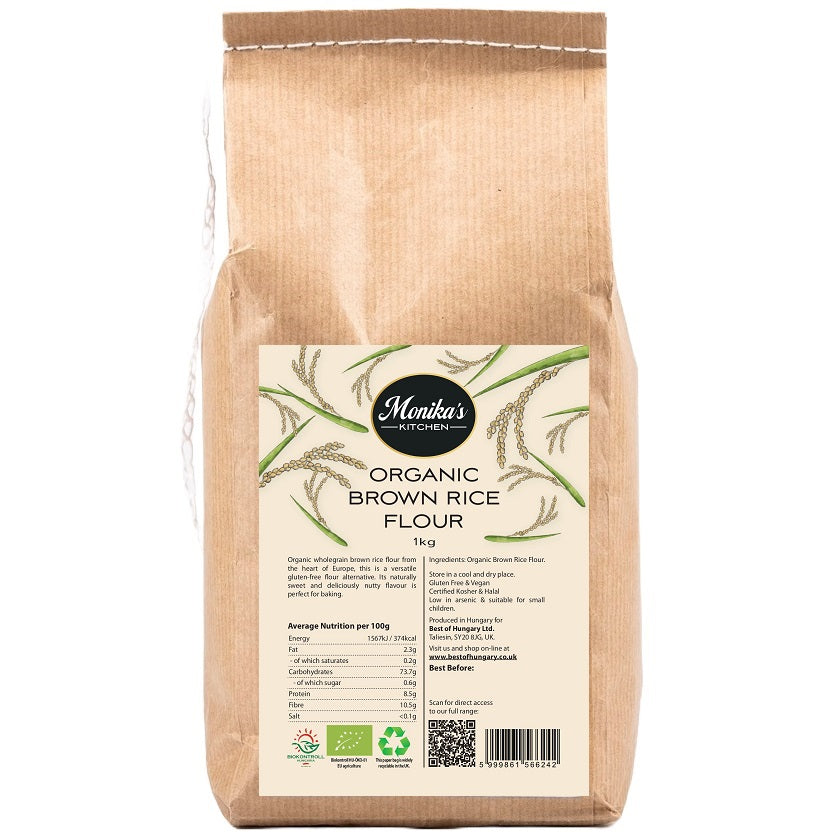 Organic brown rice flour from finely stone ground wholegrain brown rice is a healthy gluten-free ingredient perfect for baking.