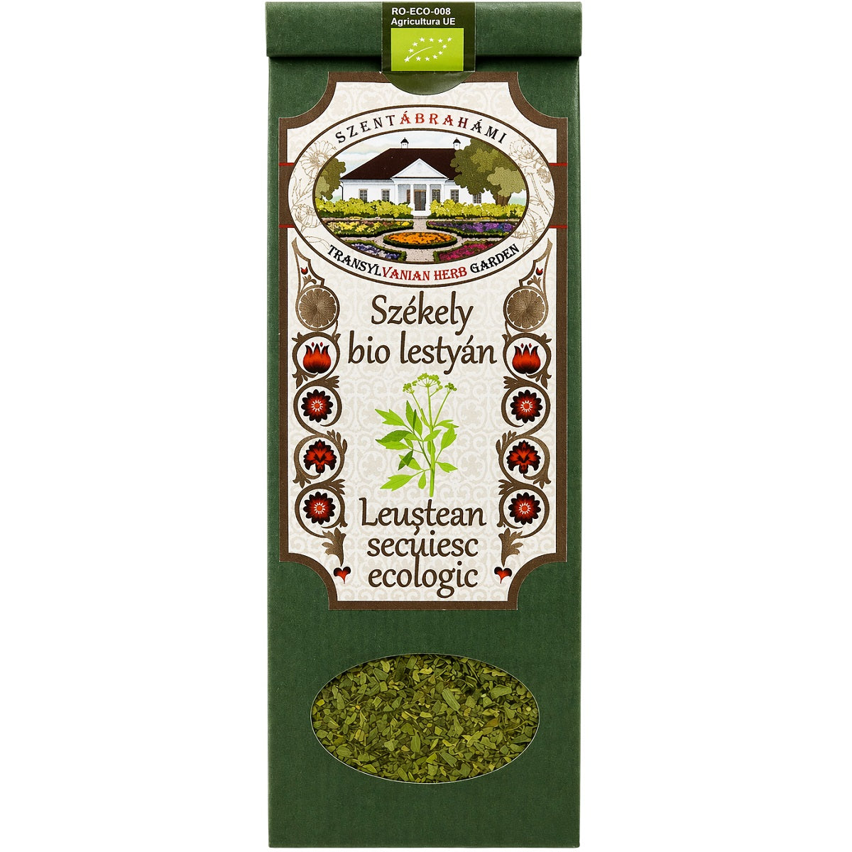 Pack of organic lovage made from dried leaves.