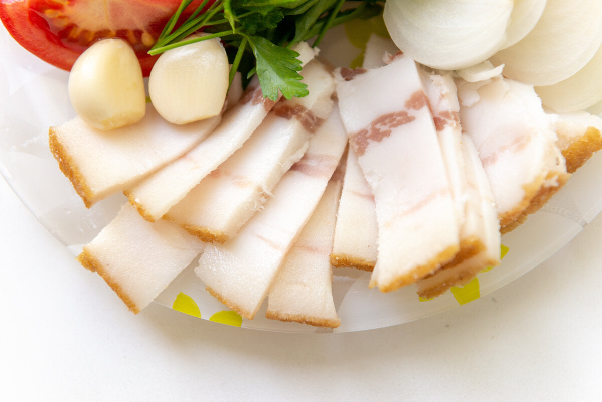 Smoked pork lardo bacon slices.