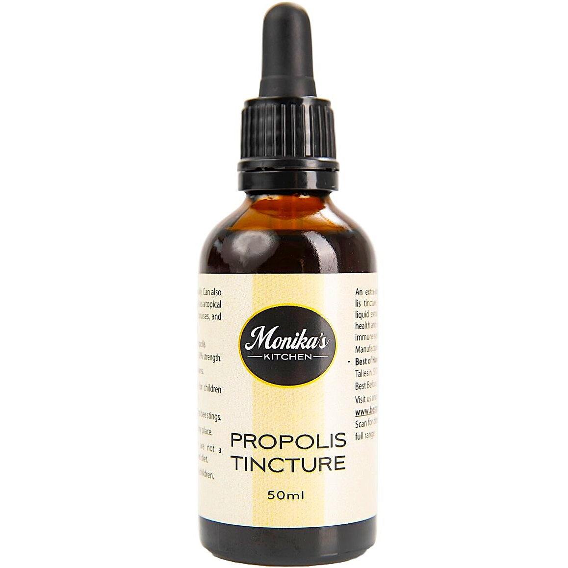A bottle of liquid propolis tincture drops from the best pure bee propolis extract.