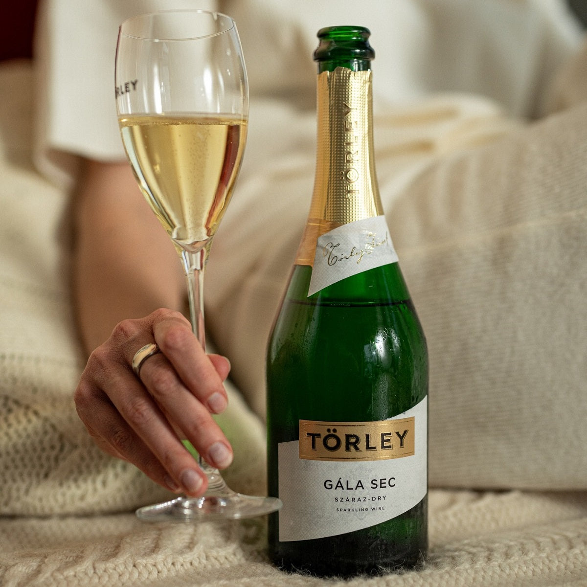 A bottle of Torley Gala Sec Hungarian Champagne.