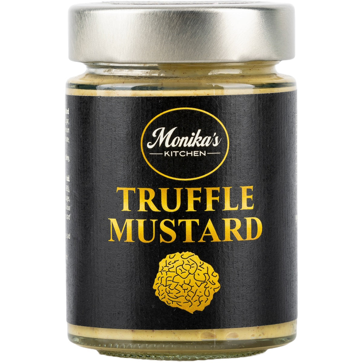 A jar of truffle mustard made with black summer truffles.