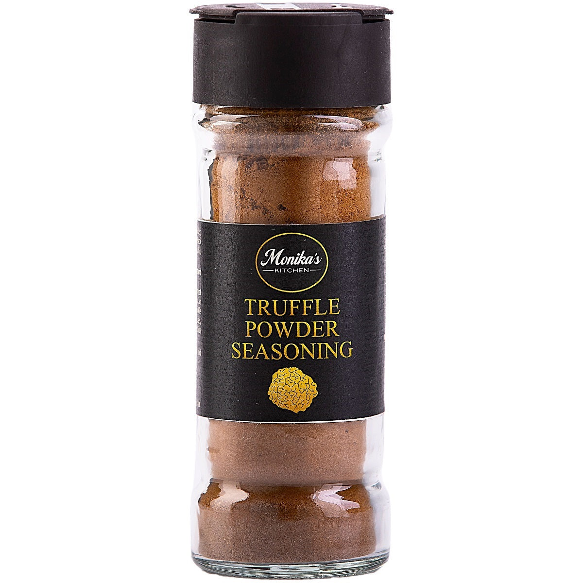 A jar of truffle seasoning powder, this is a versatile gourmet ingredient.