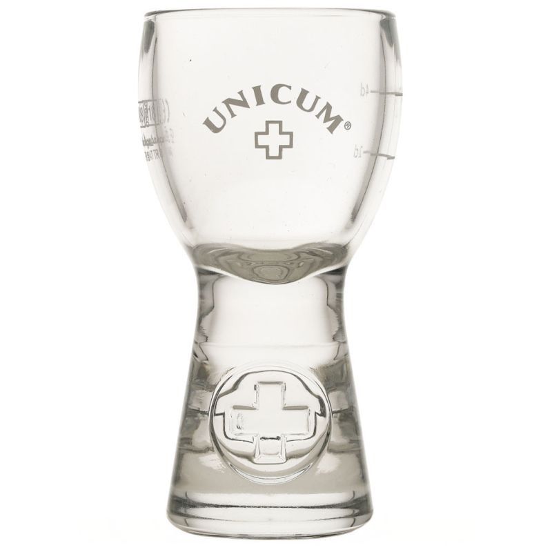 A 60ml shot glass for Hungarian Zwack Unicum spirits.