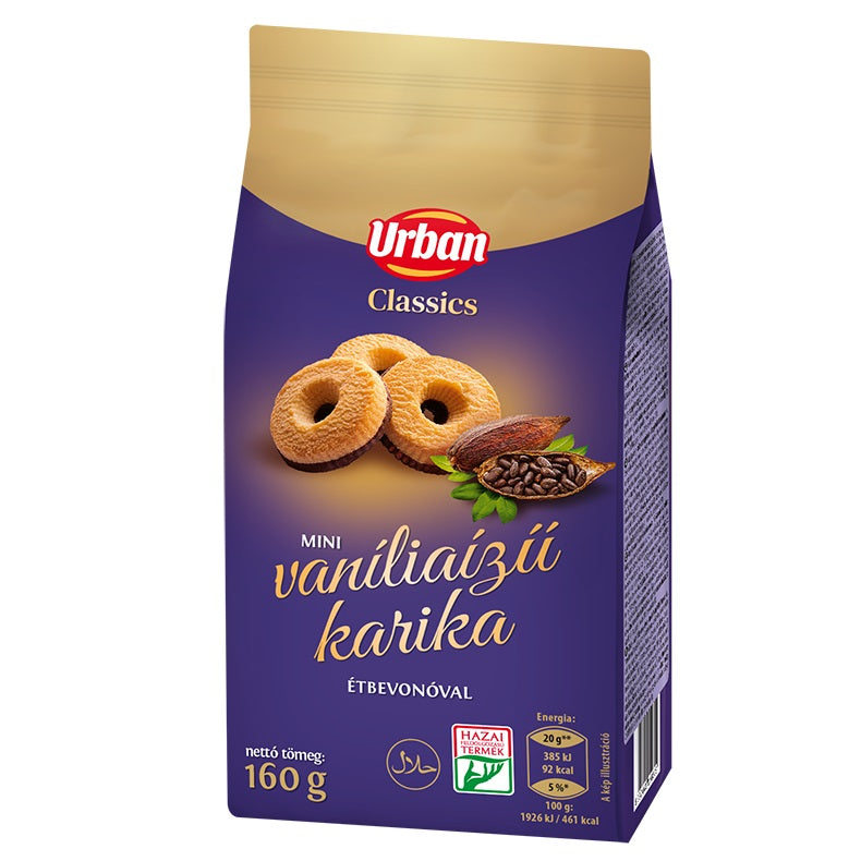 A packet of Vanilias Karika Hungarian biscuits.