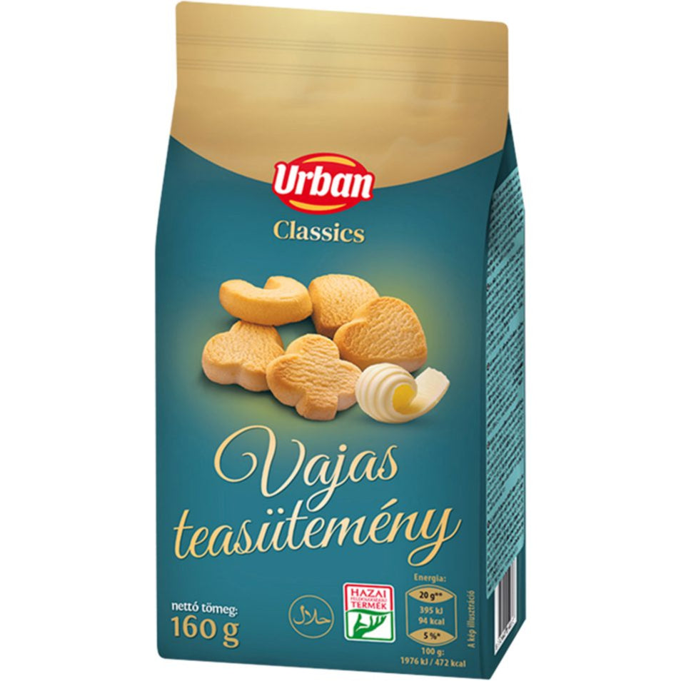 A packet of vanilla tea biscuits, these are crispy shortbread cookies made with butter using a traditional recipe.