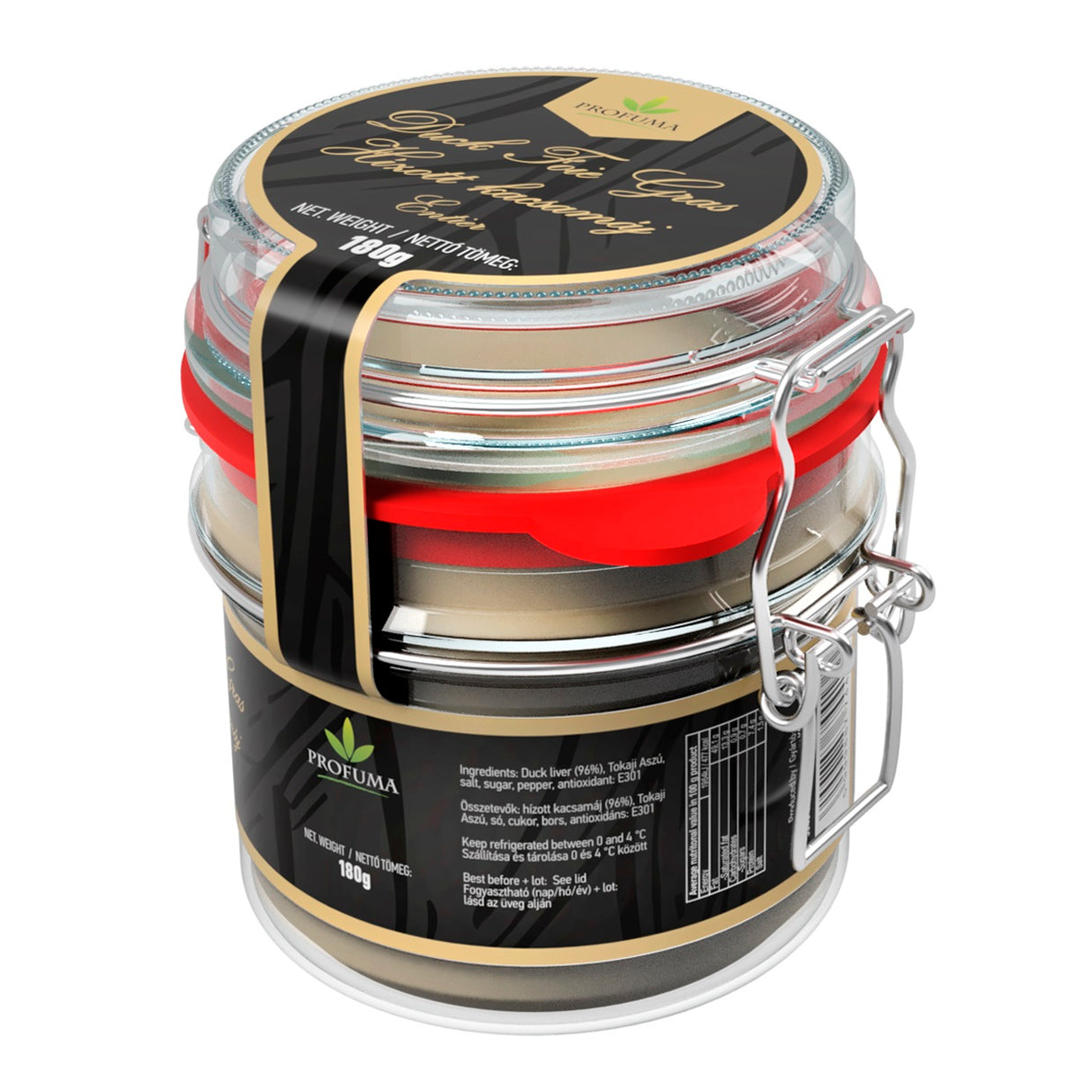 A can of whole duck foie gras, this is a gourmet delicacy of entire liver pieces preserved in duck fat.