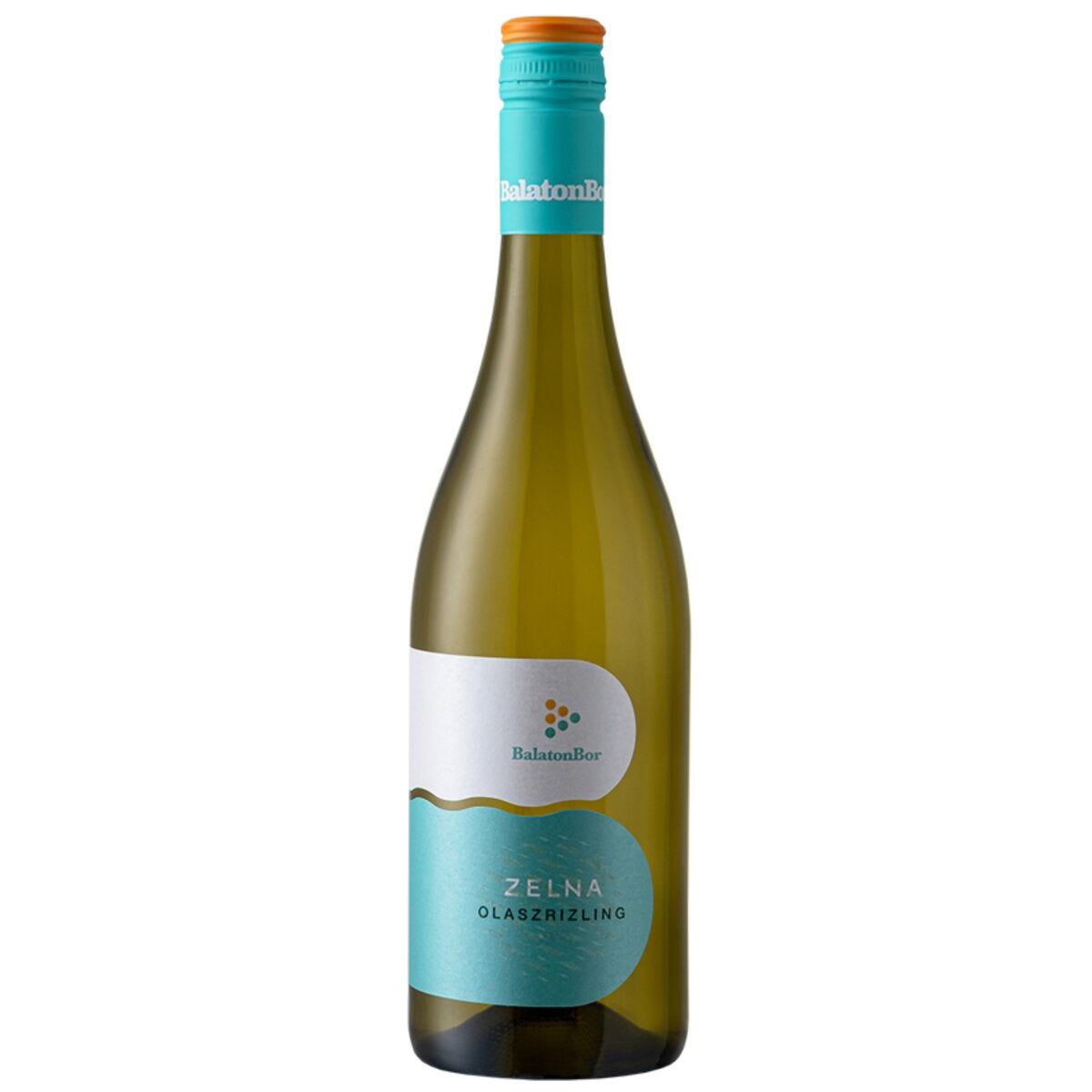 A bottle of BalatonBor Hungarian dry white wine from Olaszrizling grapes by Zelna Winery.