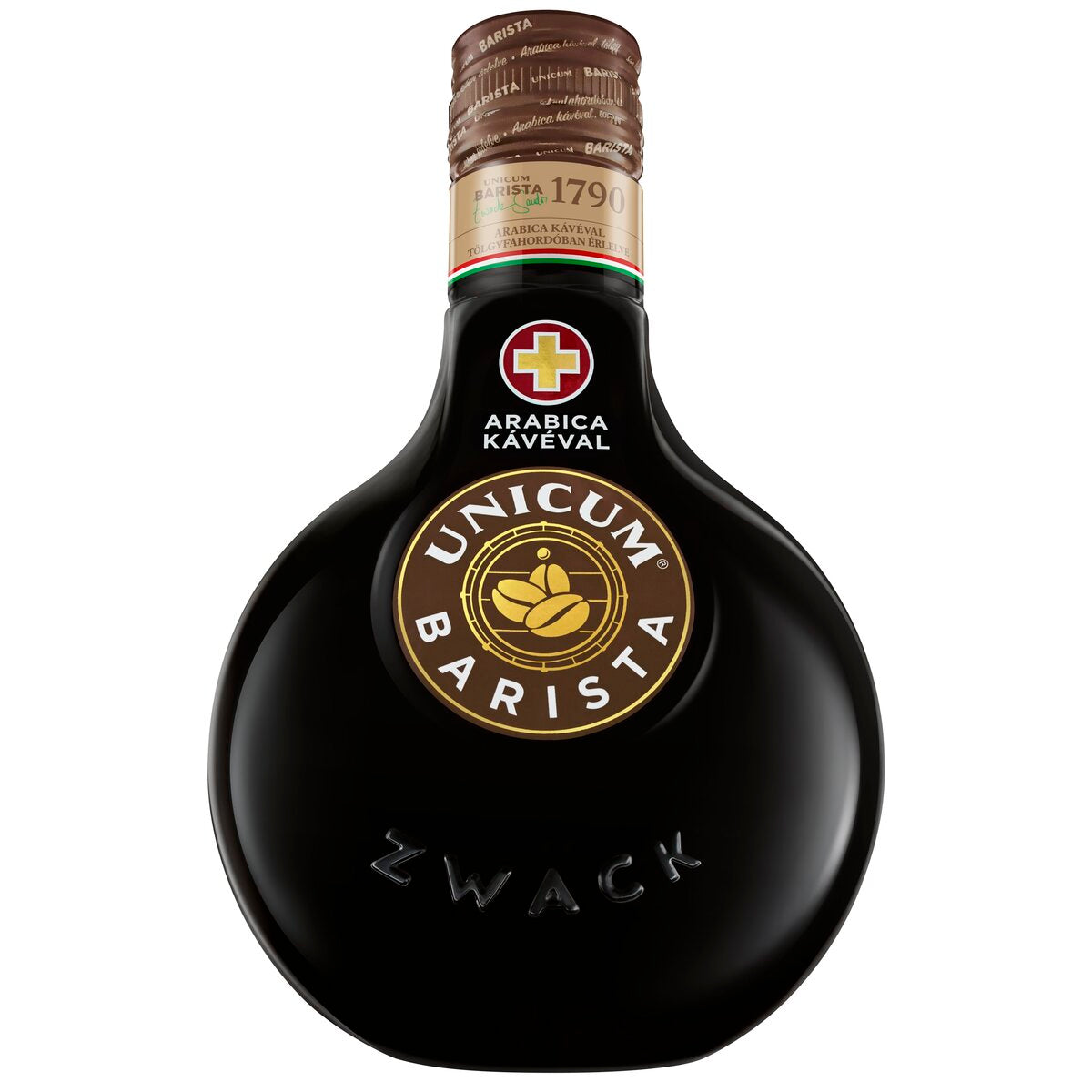 A bottle of Zwack Unicum Barista coffee liqueur.