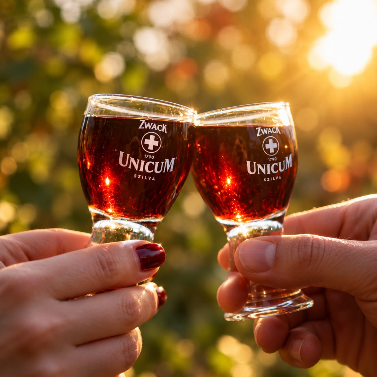 60ml shot glasses filled with Hungarian Zwack Unicum spirit.