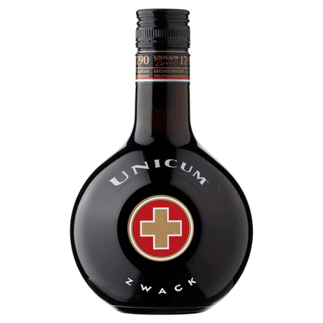 A bottle of Zwack Unicum Hungarian liquor.