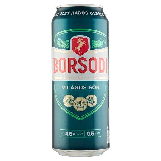 A can of Borsodi beer, a pilsner-style pale lager from the Borsodi brewery, the best-selling Hungarian brand.