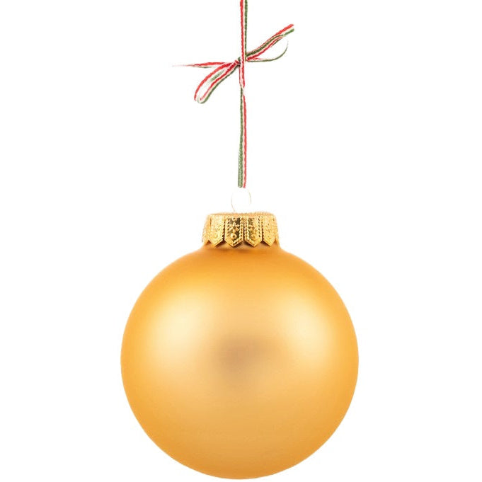 A gold glass Christmas tree bauble.