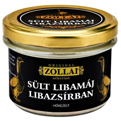 A jar of goose liver pate with whole liver pieces.