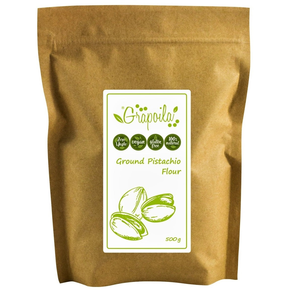 A pack of pistachio nut flour, this finely ground powder is a gluten-free ingredient for baking.