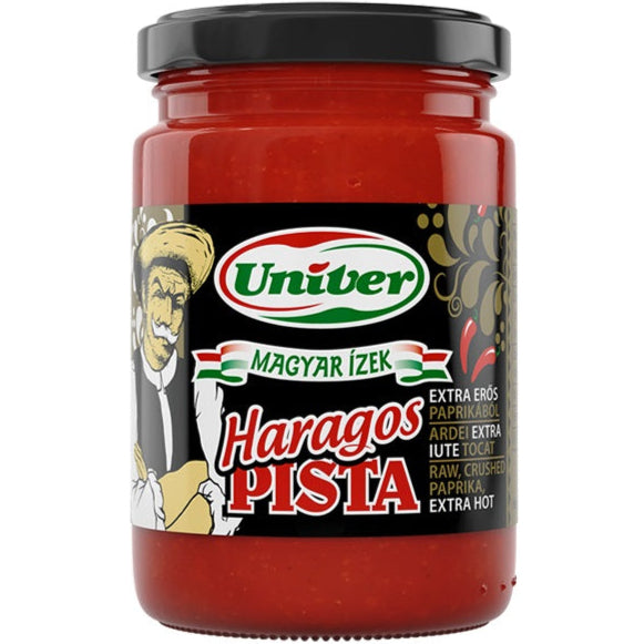 A jar of Haragos Pista Hungarian chilli paste.