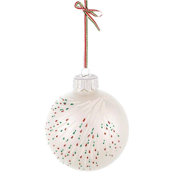 A Hungarian Christmas tree decoration with the hand-painted greeting "Áldott Karácsonyt" for wishing a Merry Christmas.