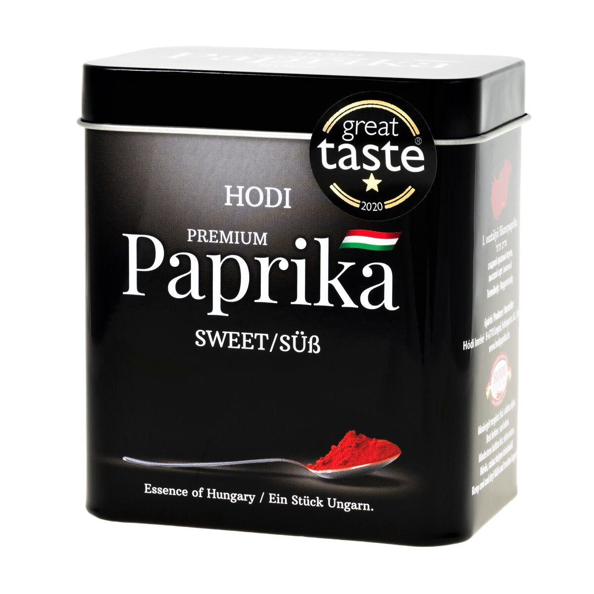A tin of Hungarian sweet paprika powder in a metal gift box.