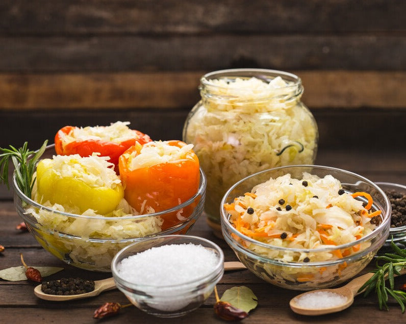 Hungarian pickled apple peppers stuffed with sauerkraut from fermented white cabbage.