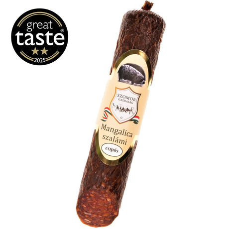 A spicy mangalitza salami made with pepper and hot paprika powder.