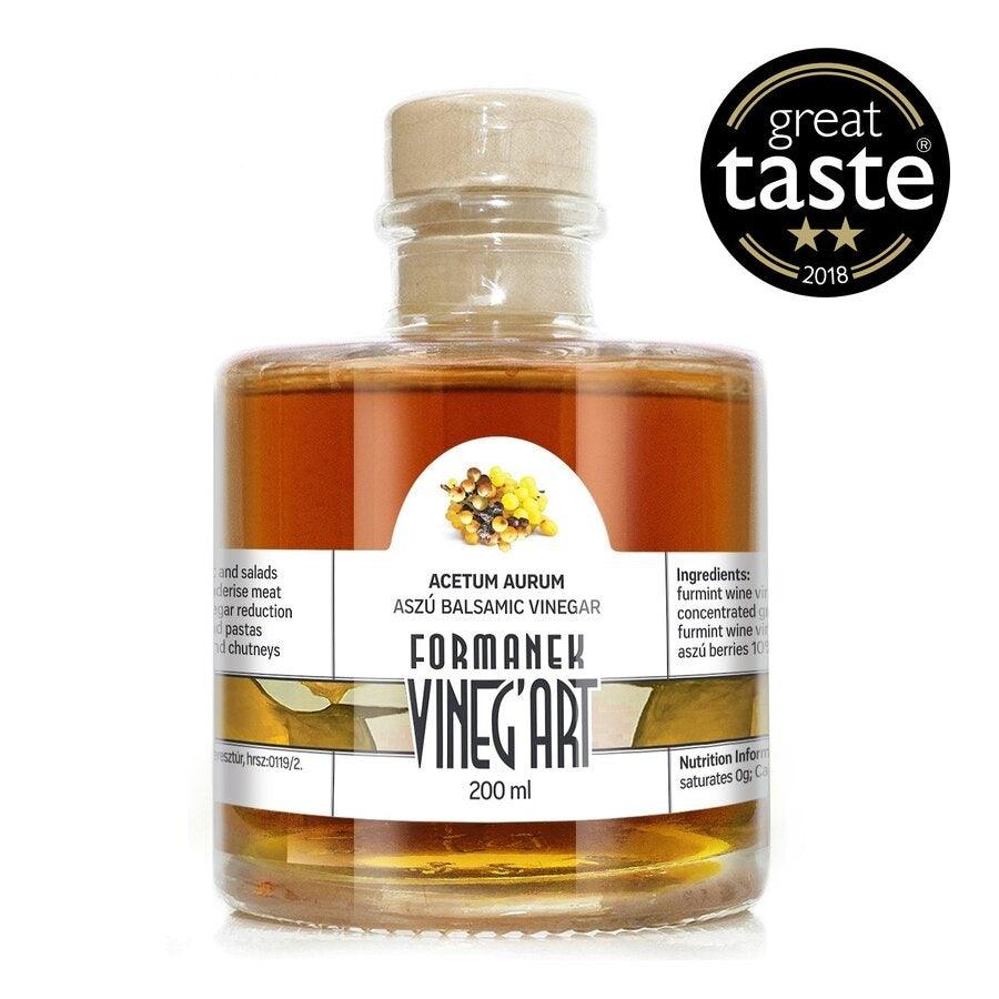 A bottle of Great Taste Award winning balsamic Tokaji Aszu vinegar from Hungary.