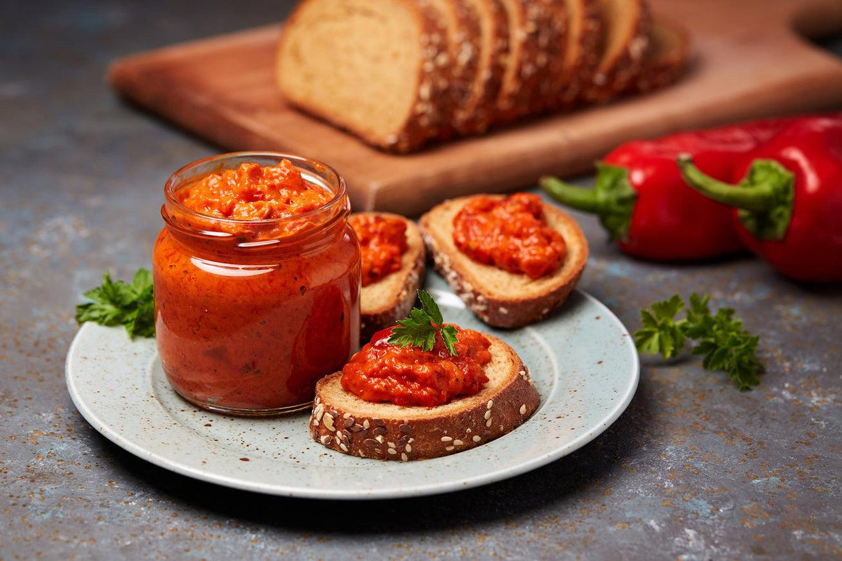Zakuszka is a vegan spread from vegetables like tomatoes and red peppers, made using a traditional Hungarian recipe.