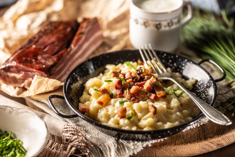 Sztrapacska recipe for making traditional Halušky noodles, the famous Slovakian national dish served with bryndza cheese.