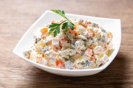 Franciasaláta recipe for making a Hungarian French salad, similar to an Olivier salad.