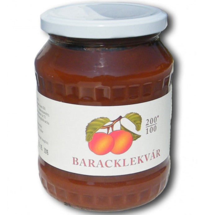 A jar of apricot jam, this is the best Hungarian sárgabarack lekvár from fresh fruit.