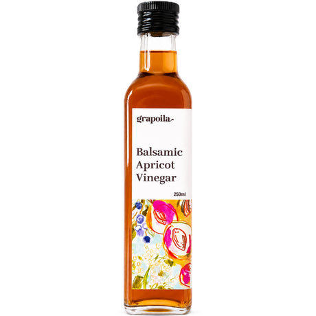 Bottle of Grapoila Balsamic Apricot Vinegar on a white background.