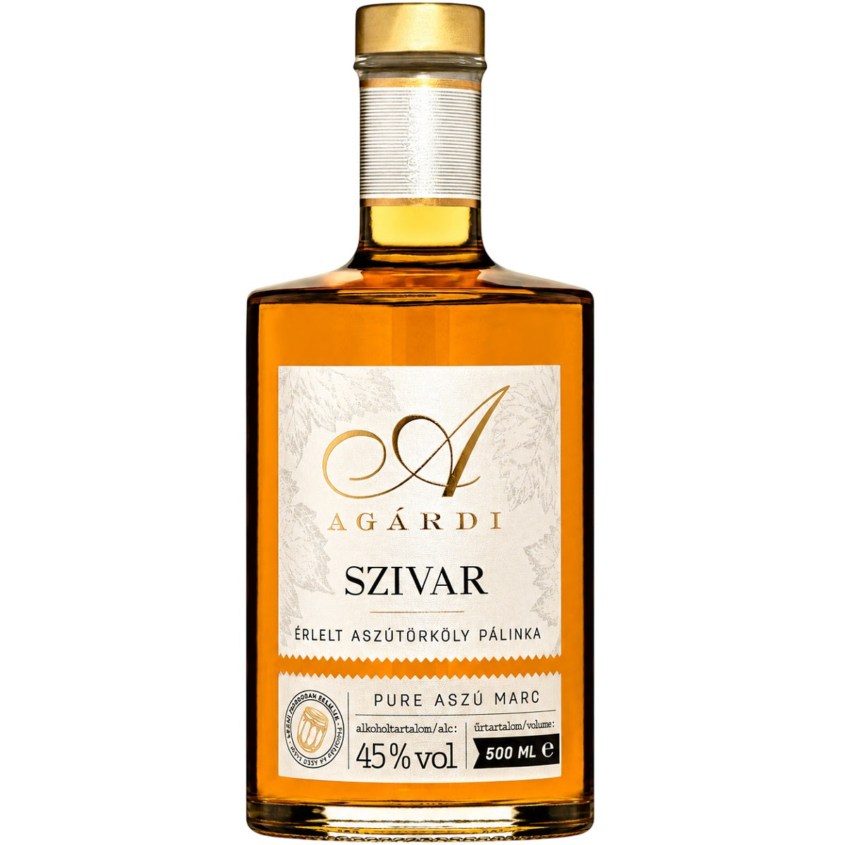 A bottle of aszu torkoly palinka, which is a type of pomace brandy made from grapes.
